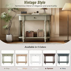 Gray Turned-Leg Console Table with Drawer and Open Shelf