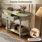 Gray Turned-Leg Console Table with Drawer and Open Shelf
