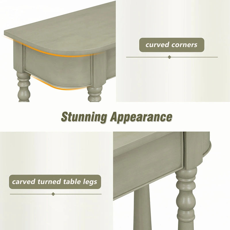 Gray Turned-Leg Console Table with Drawer and Open Shelf