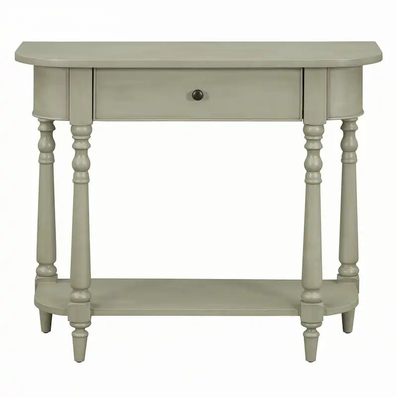 Gray Turned-Leg Console Table with Drawer and Open Shelf