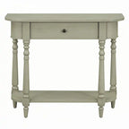 Gray Turned-Leg Console Table with Drawer and Open Shelf
