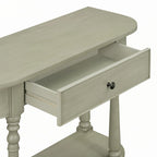 Gray Turned-Leg Console Table with Drawer and Open Shelf