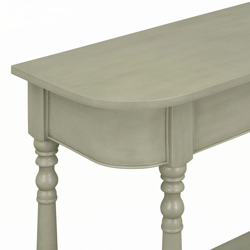 Gray Turned-Leg Console Table with Drawer and Open Shelf