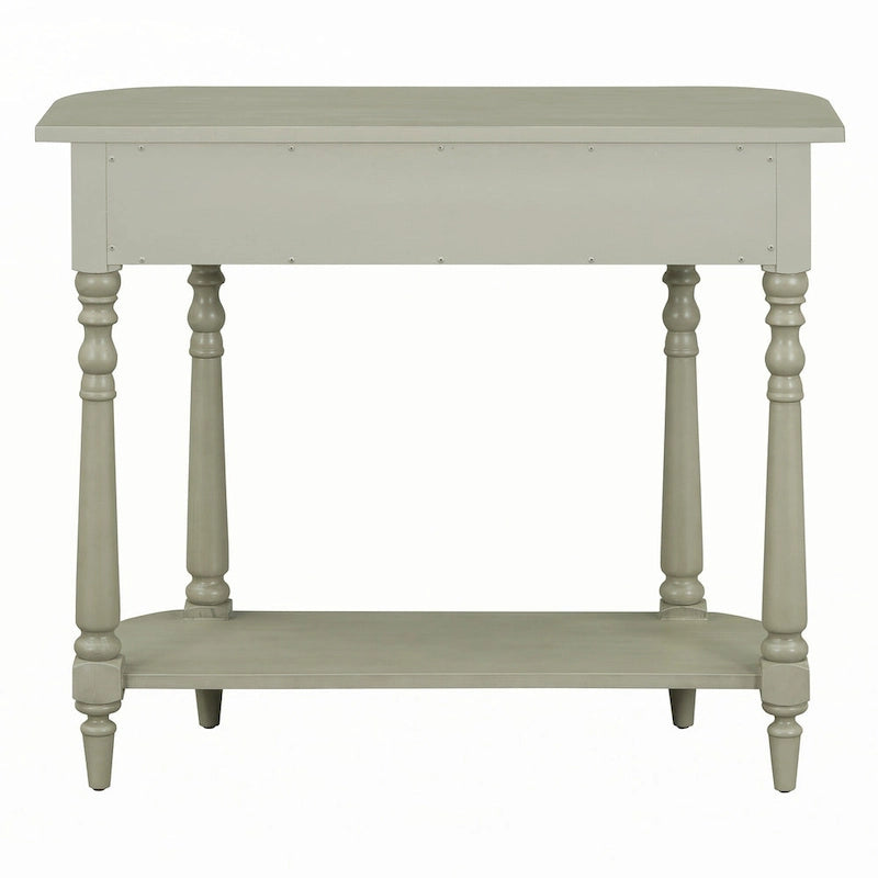 Gray Turned-Leg Console Table with Drawer and Open Shelf