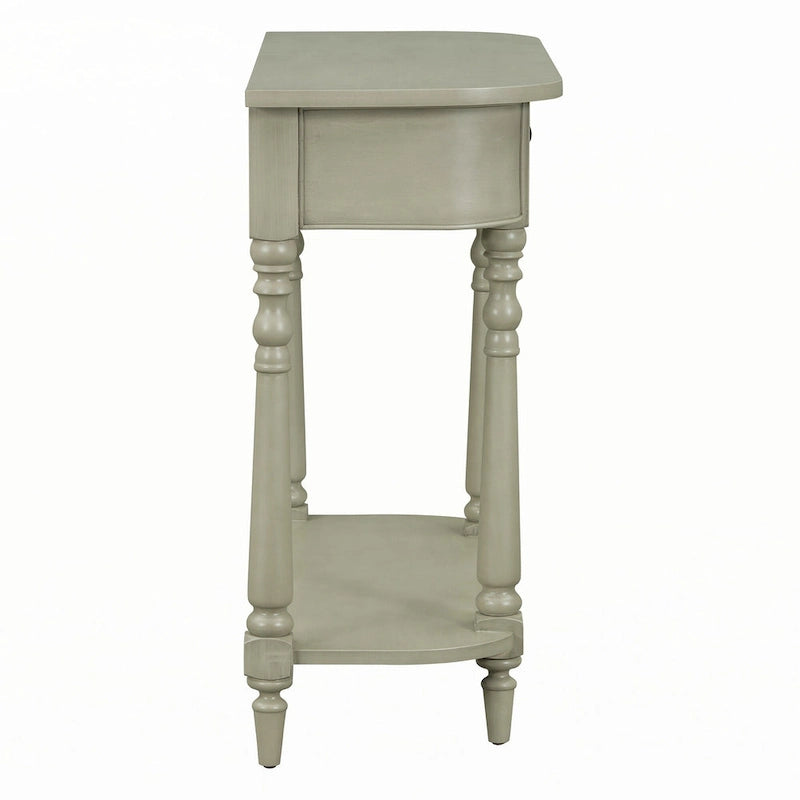 Gray Turned-Leg Console Table with Drawer and Open Shelf