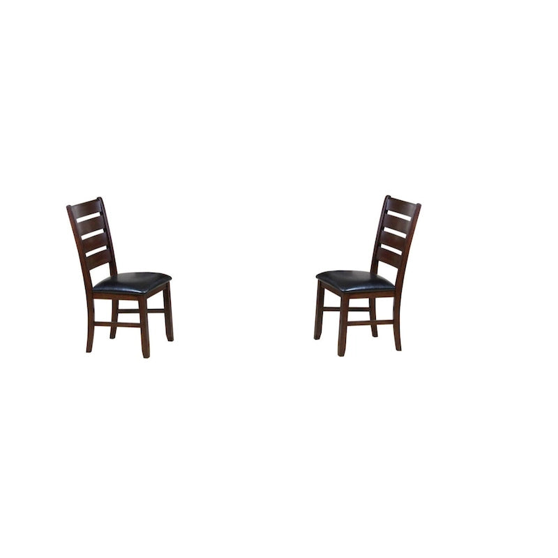 Ladder Back Dining Side Chairs, Faux Leather, Set of 2 – Espresso / Black & Brown / Black & Dark Brown