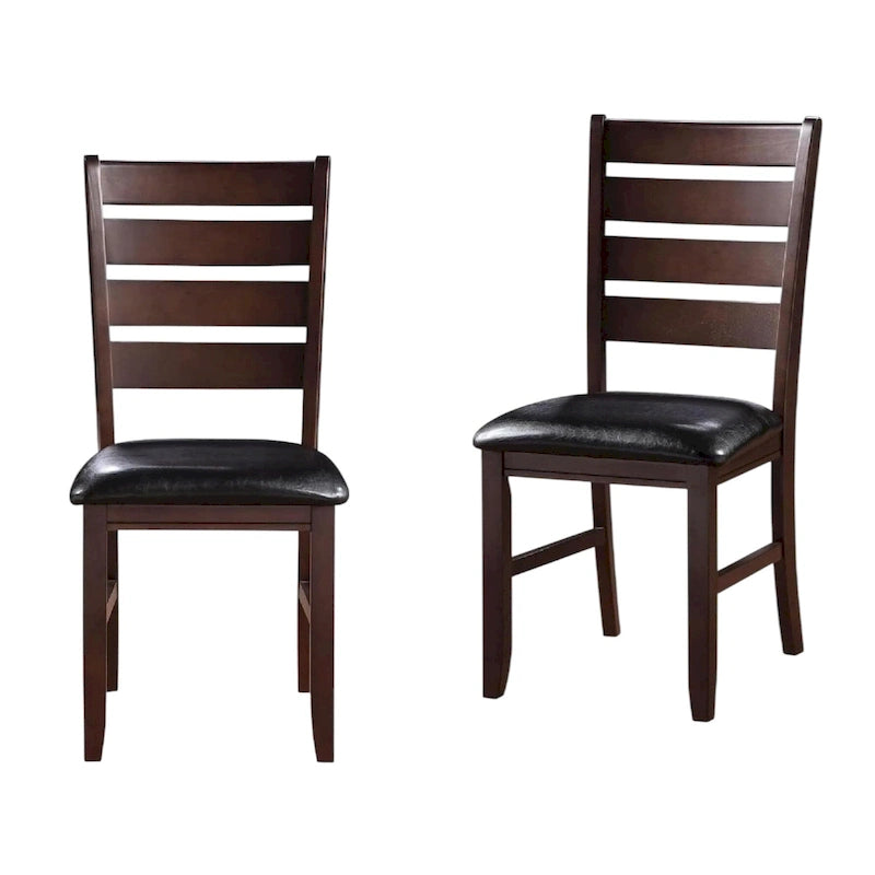Ladder Back Dining Side Chairs, Faux Leather, Set of 2 – Espresso / Black & Brown / Black & Dark Brown