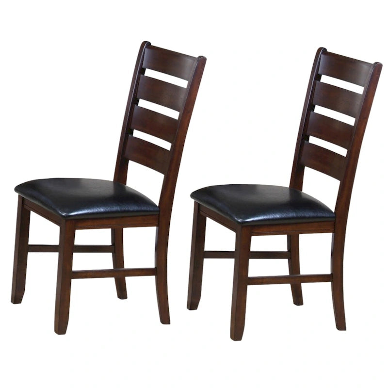 Ladder Back Dining Side Chairs, Faux Leather, Set of 2 – Espresso / Black & Brown / Black & Dark Brown