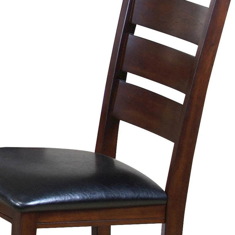 Ladder Back Dining Side Chairs, Faux Leather, Set of 2 – Espresso / Black & Brown / Black & Dark Brown