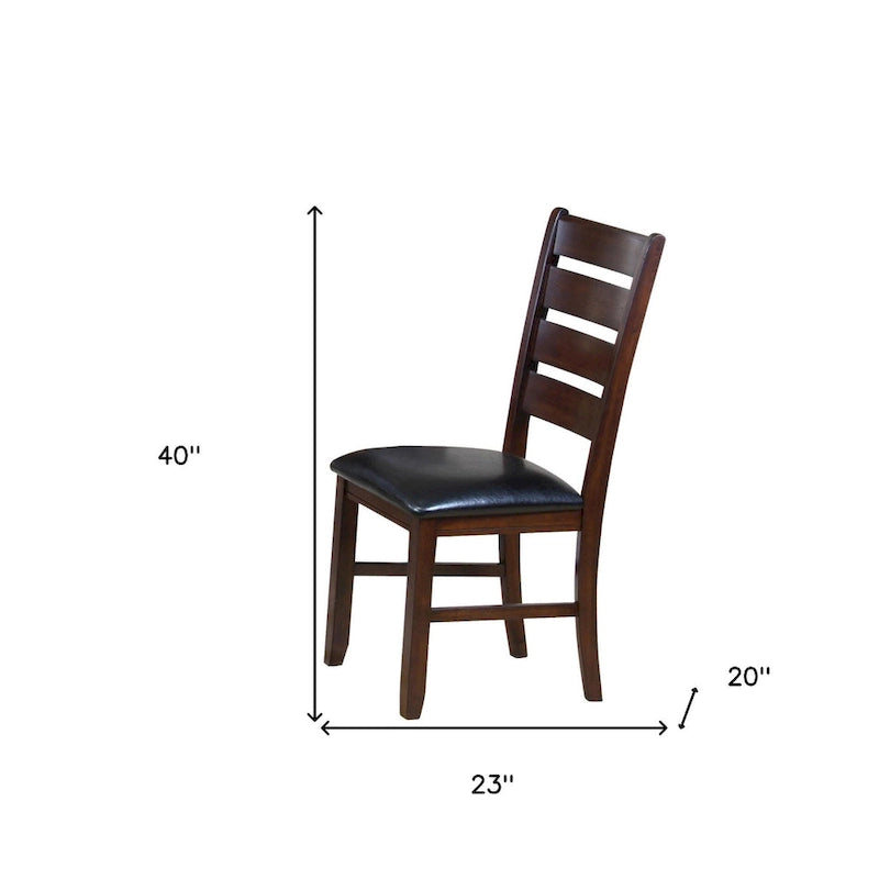 Ladder Back Dining Side Chairs, Faux Leather, Set of 2 – Espresso / Black & Brown / Black & Dark Brown