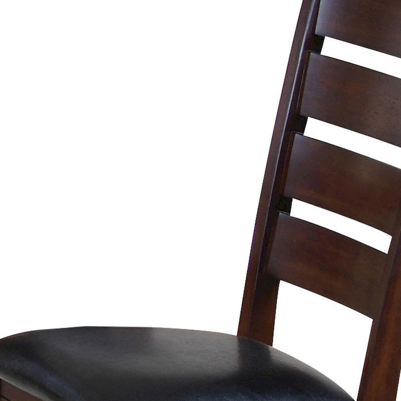 Ladder Back Dining Side Chairs, Faux Leather, Set of 2 – Espresso / Black & Brown / Black & Dark Brown