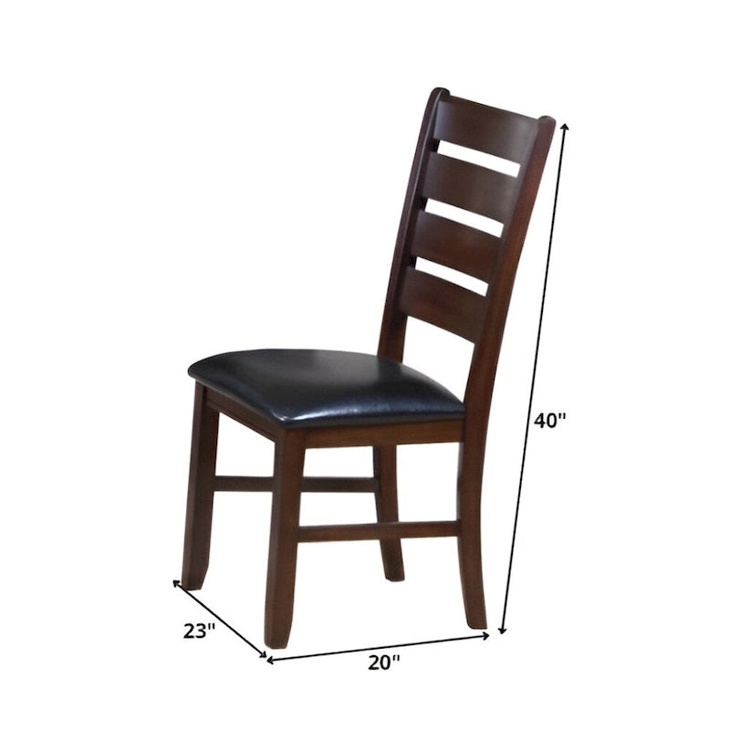 Ladder Back Dining Side Chairs, Faux Leather, Set of 2 – Espresso / Black & Brown / Black & Dark Brown
