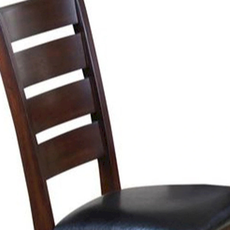 Ladder Back Dining Side Chairs, Faux Leather, Set of 2 – Espresso / Black & Brown / Black & Dark Brown