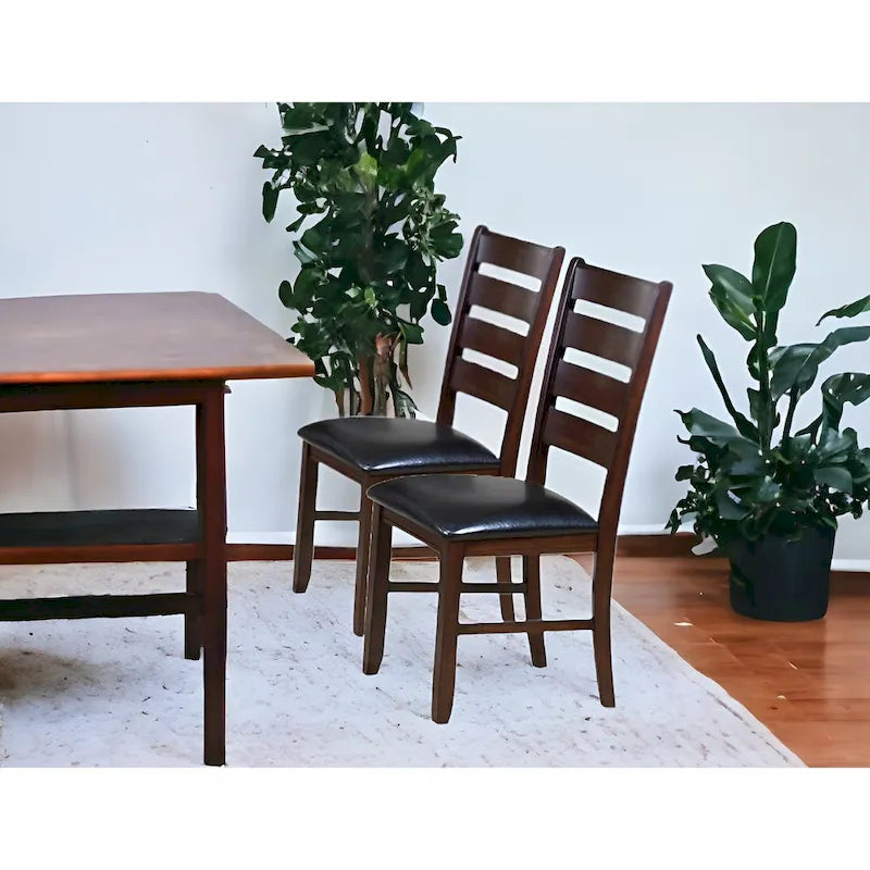 Ladder Back Dining Side Chairs, Faux Leather, Set of 2 – Espresso / Black & Brown / Black & Dark Brown