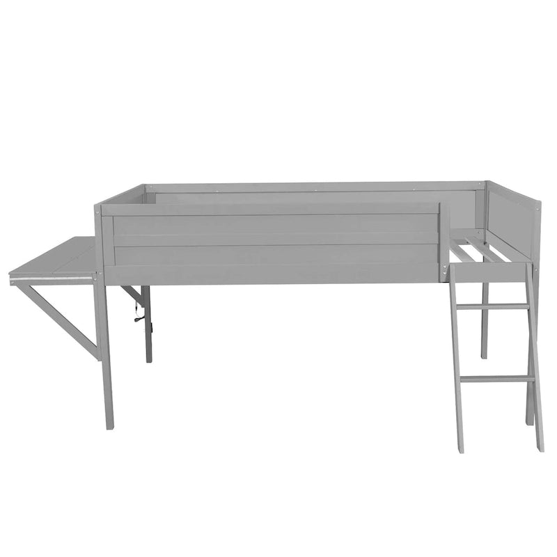 Grey Twin Loft Bed with Desk, Single