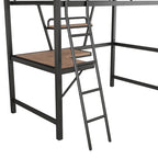 Black / Silver Metal Loft Bed with Desk & Shelf, Twin / Full, 1-Person