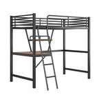 Black / Silver Metal Loft Bed with Desk & Shelf, Twin / Full, 1-Person
