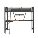 Black / Silver Metal Loft Bed with Desk & Shelf, Twin / Full, 1-Person