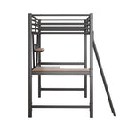 Black / Silver Metal Loft Bed with Desk & Shelf, Twin / Full, 1-Person