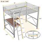Black / Silver Metal Loft Bed with Desk & Shelf, Twin / Full, 1-Person