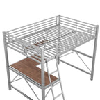 Black / Silver Metal Loft Bed with Desk & Shelf, Twin / Full, 1-Person
