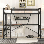 Black / Silver Metal Loft Bed with Desk & Shelf, Twin / Full, 1-Person