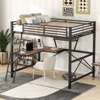 Black / Silver Metal Loft Bed with Desk & Shelf, Twin / Full, 1-Person