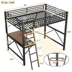 Black / Silver Metal Loft Bed with Desk & Shelf, Twin / Full, 1-Person