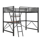 Black / Silver Metal Loft Bed with Desk & Shelf, Twin / Full, 1-Person