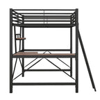 Black / Silver Metal Loft Bed with Desk & Shelf, Twin / Full, 1-Person