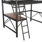 Black / Silver Metal Loft Bed with Desk & Shelf, Twin / Full, 1-Person