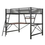 Black / Silver Metal Loft Bed with Desk & Shelf, Twin / Full, 1-Person