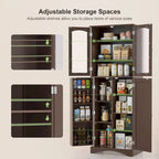 White 64" Tall Glass Door Kitchen Pantry Cabinet, 4-Door, 1-Person Assembly