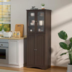 White 64" Tall Glass Door Kitchen Pantry Cabinet, 4-Door, 1-Person Assembly