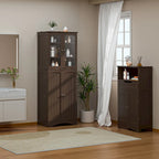 White 64" Tall Glass Door Kitchen Pantry Cabinet, 4-Door, 1-Person Assembly