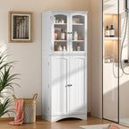 White 64" Tall Glass Door Kitchen Pantry Cabinet, 4-Door, 1-Person Assembly