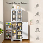 White 64" Tall Glass Door Kitchen Pantry Cabinet, 4-Door, 1-Person Assembly