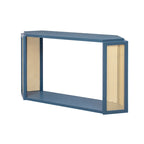 Black / Antique Blue Arrow-Shaped Console Table with Rattan Panel, 2-Person Entryway, Open Shelf