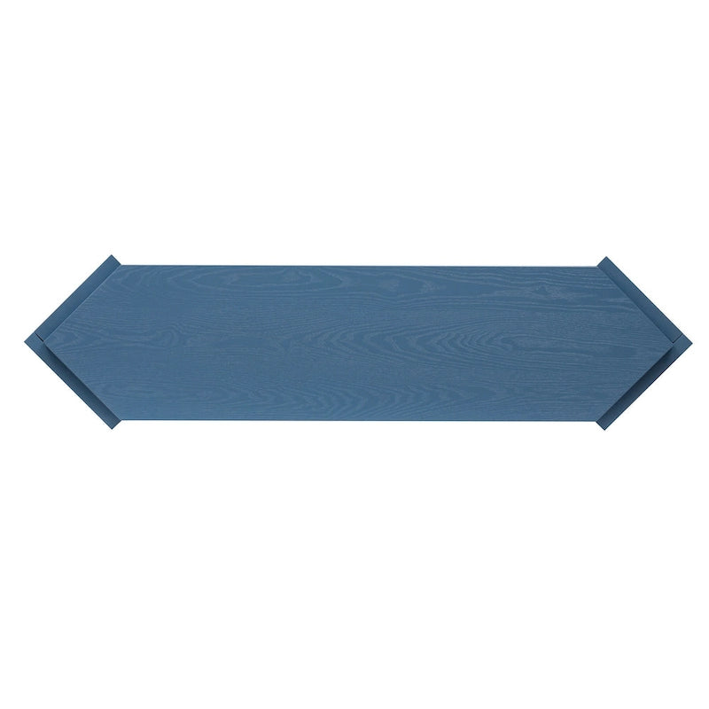 Black / Antique Blue Arrow-Shaped Console Table with Rattan Panel, 2-Person Entryway, Open Shelf