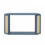 Black / Antique Blue Arrow-Shaped Console Table with Rattan Panel, 2-Person Entryway, Open Shelf