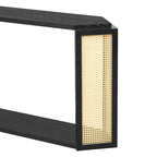 Black / Antique Blue Arrow-Shaped Console Table with Rattan Panel, 2-Person Entryway, Open Shelf