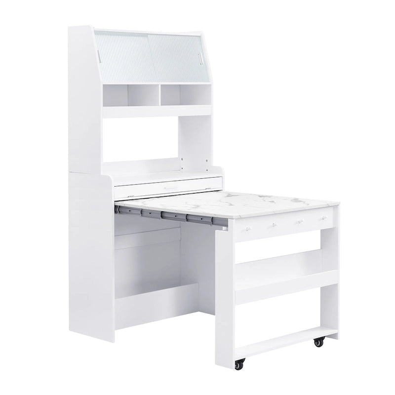 White / Natural / Walnut Buffet Cabinet with Foldable Table for 4–6