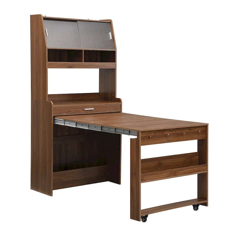 White / Natural / Walnut Buffet Cabinet with Foldable Table for 4–6