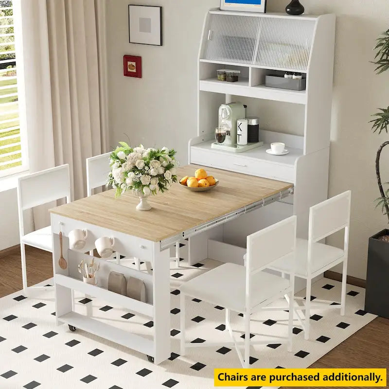 White / Natural / Walnut Buffet Cabinet with Foldable Table for 4–6