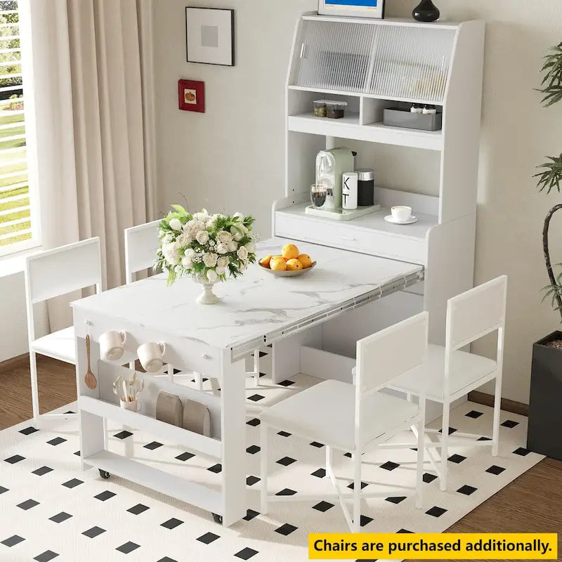 White / Natural / Walnut Buffet Cabinet with Foldable Table for 4–6