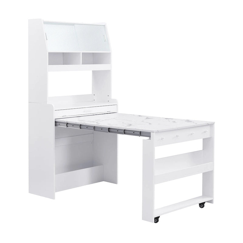 White / Natural / Walnut Buffet Cabinet with Foldable Table for 4–6