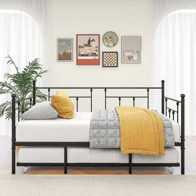 Black Metal Twin Daybed with Trundle, Sleeps 2