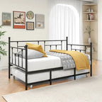 Black Metal Twin Daybed with Trundle, Sleeps 2