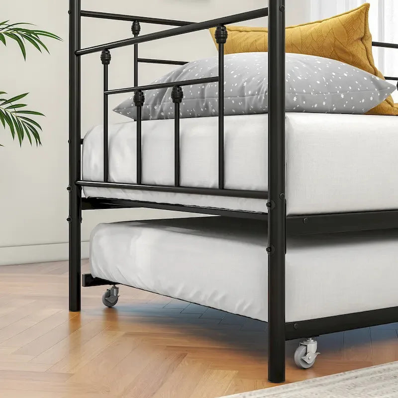 Black Metal Twin Daybed with Trundle, Sleeps 2