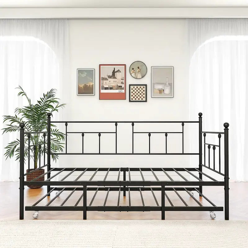 Black Metal Twin Daybed with Trundle, Sleeps 2